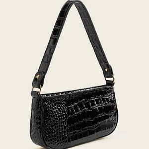 Croc Embossed Faux Leather Baguette Shoulder Bag